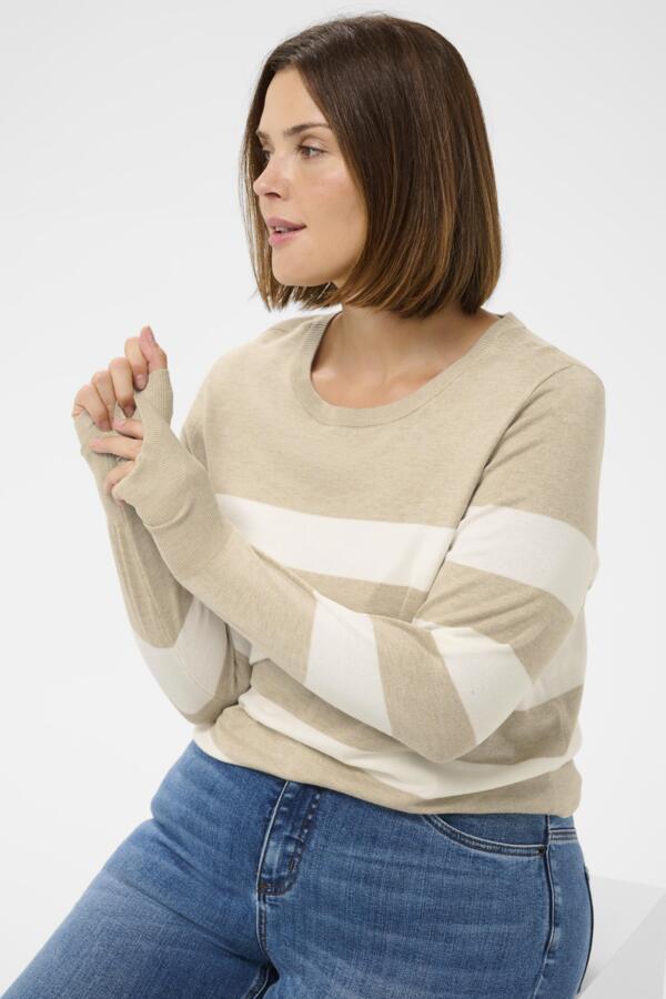 Lizzy Beige Striped Knit Pullover by Kaffe Curve (In 2 color variants)