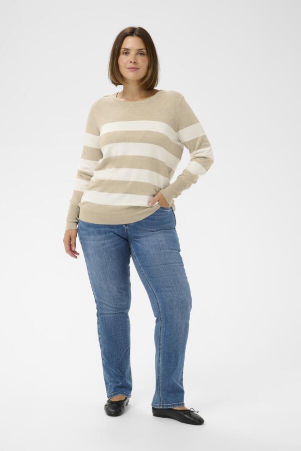 Lizzy Beige Striped Knit Pullover by Kaffe Curve (In 2 color variants)