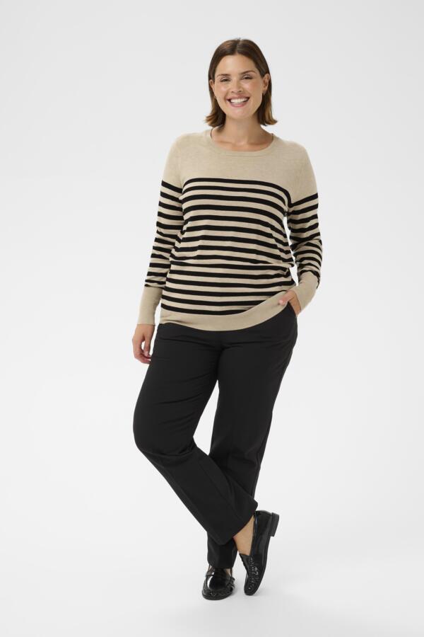 Lizzy Beige Striped Knit Pullover by Kaffe Curve (In 2 color variants)