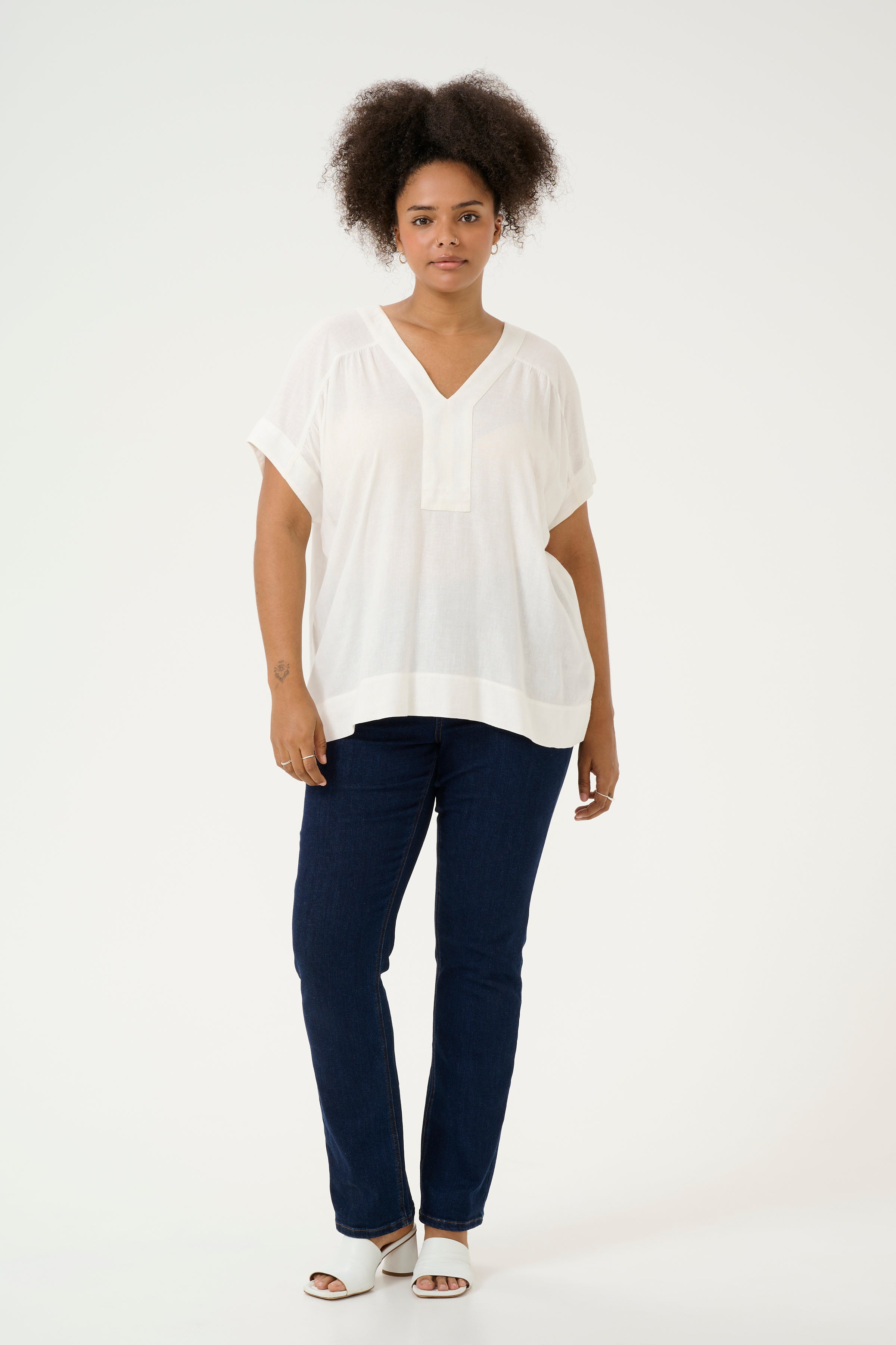 Mille Wing Linen White Blouse by Kaffe Curve