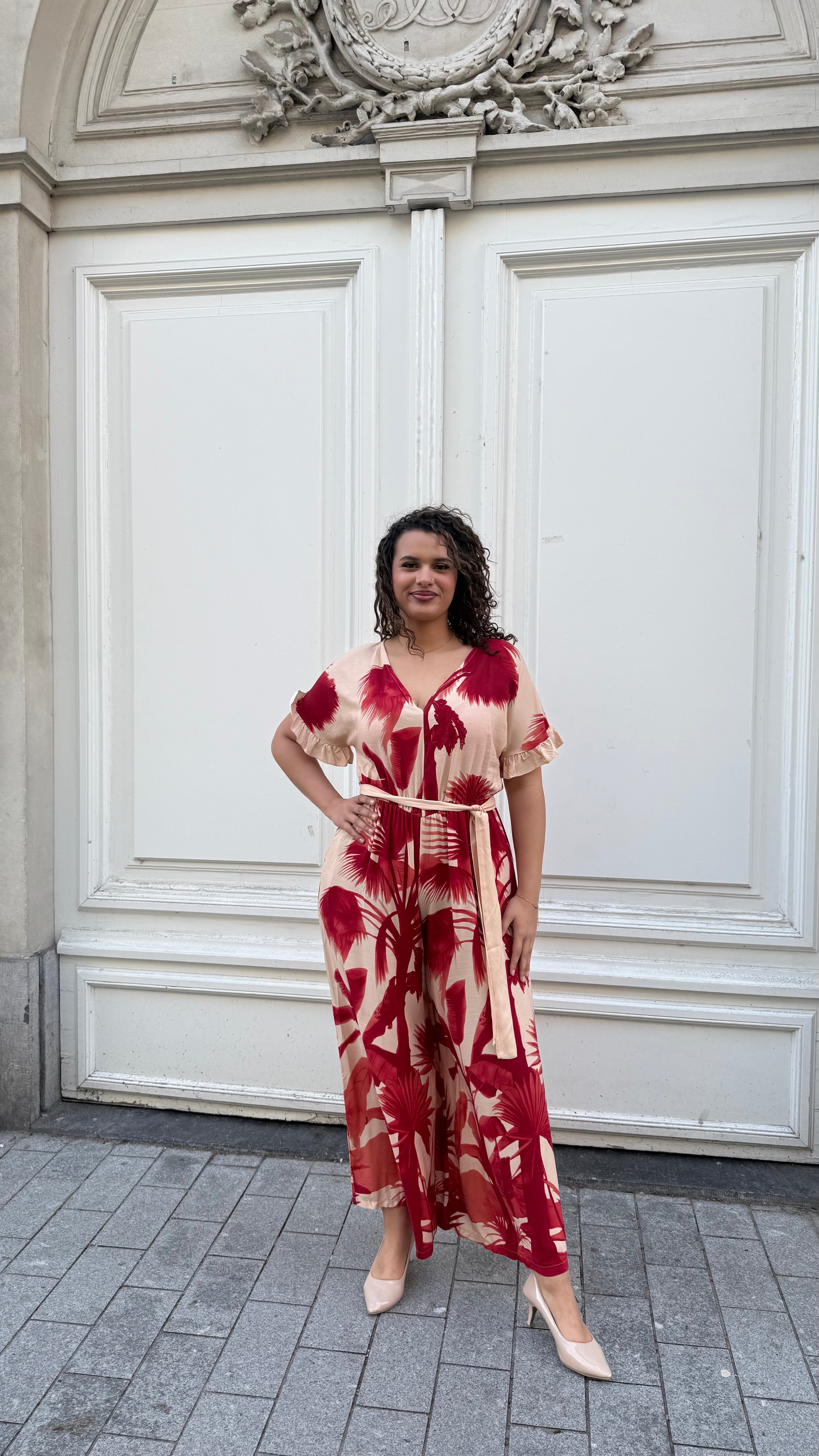 47816 Wide Leg Jumpsuit with Holiday Print by Curviss