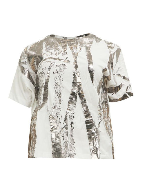 Mat Fashion White Silver T-shirt 1077