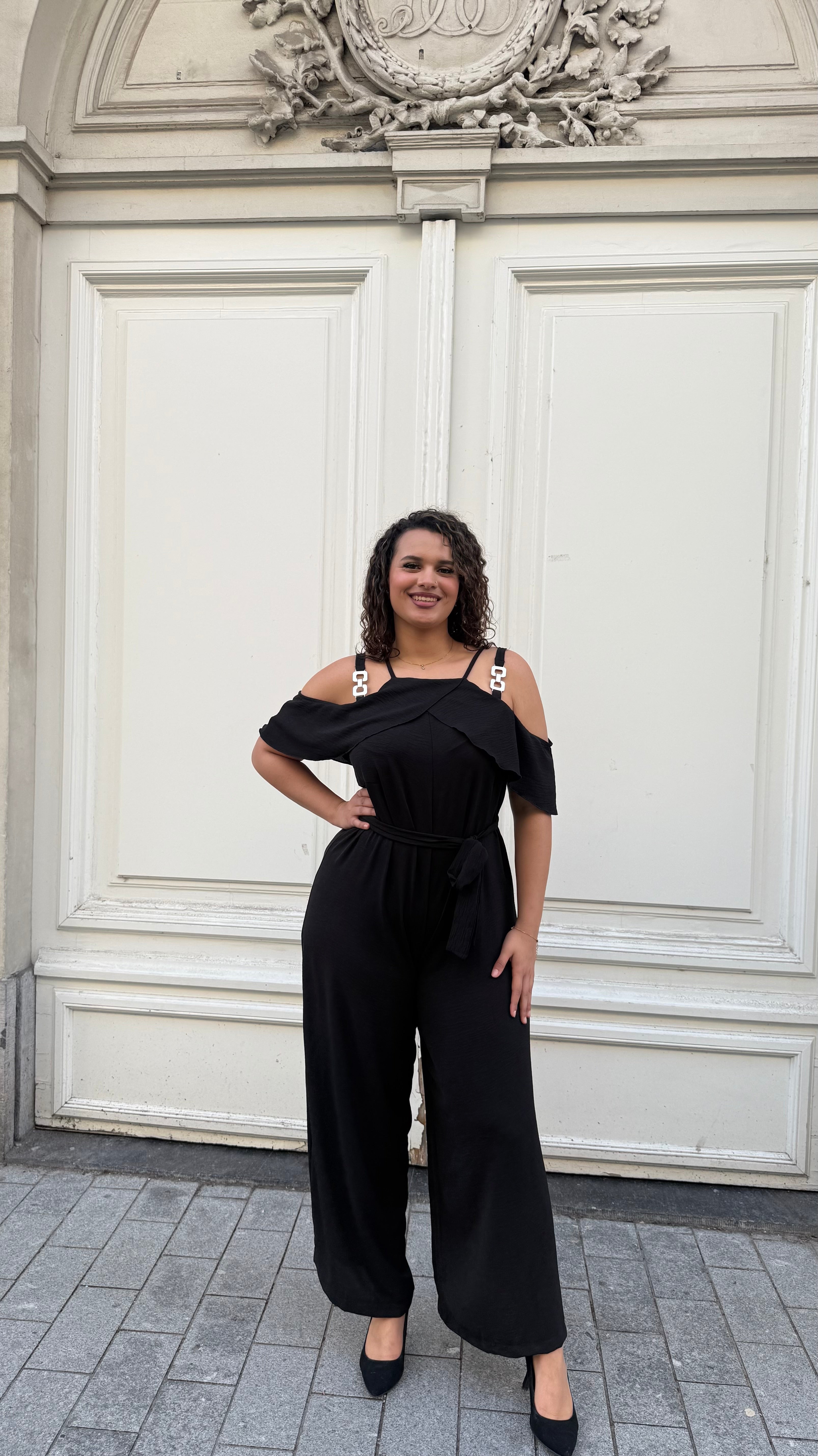 47800 Jumpsuit with gold strap details by Curviss (Available in 2 colors)