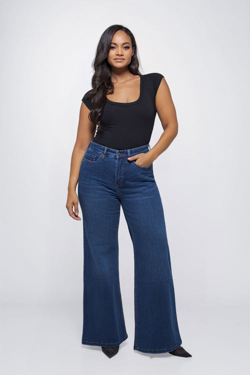 Fox Factor Bell Ivy Blue Flared Jeans For Curves (L32 & L34)