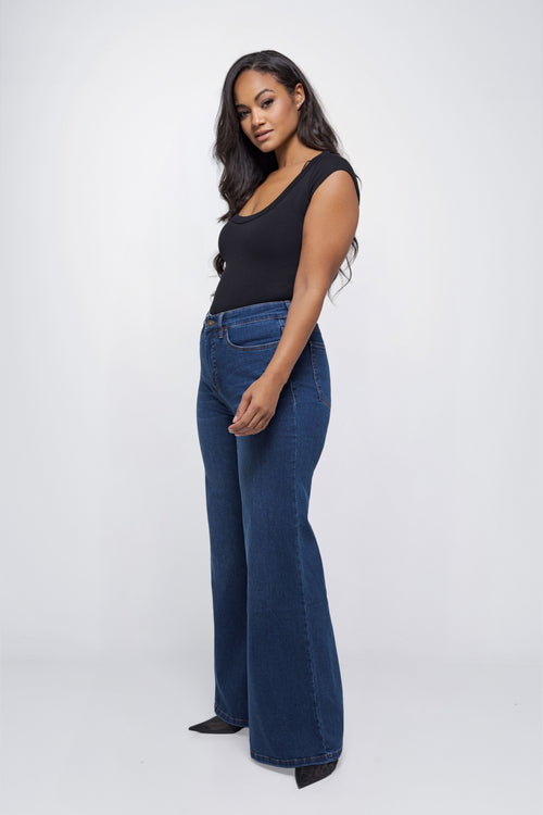 Fox Factor Bell Ivy Blue Flared Jeans For Curves (L32 & L34)