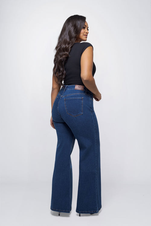 Fox Factor Bell Ivy Blue Flared Jeans For Curves (L32 & L34)