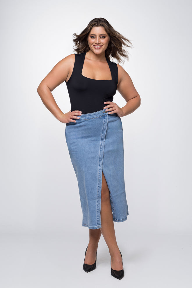Fox Factor Lexi Aventura Blue Denim Skirt for Curves