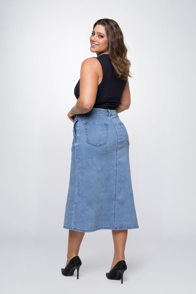 Fox Factor Lexi Aventura Blue Denim Skirt for Curves