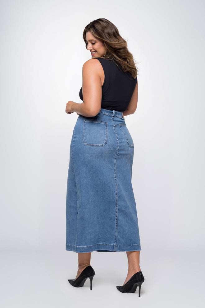 Fox Factor Livi Hope Blue Denim Skirt for Curves