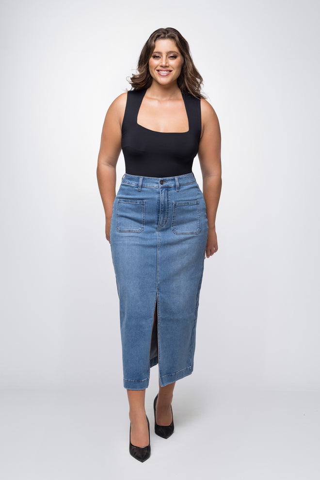 Fox Factor Livi Hope Blue Denim Skirt for Curves