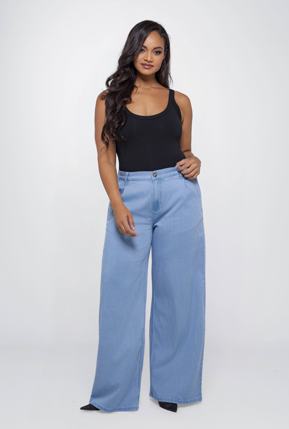 Fox Factor Dakota Eden Blue Wide Leg Jeans for Curves L32
