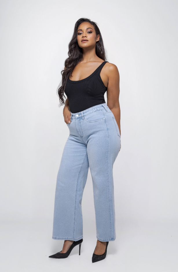 Fox Factor Dixi Vintage Blue Wide Leg Jeans for Curves L30