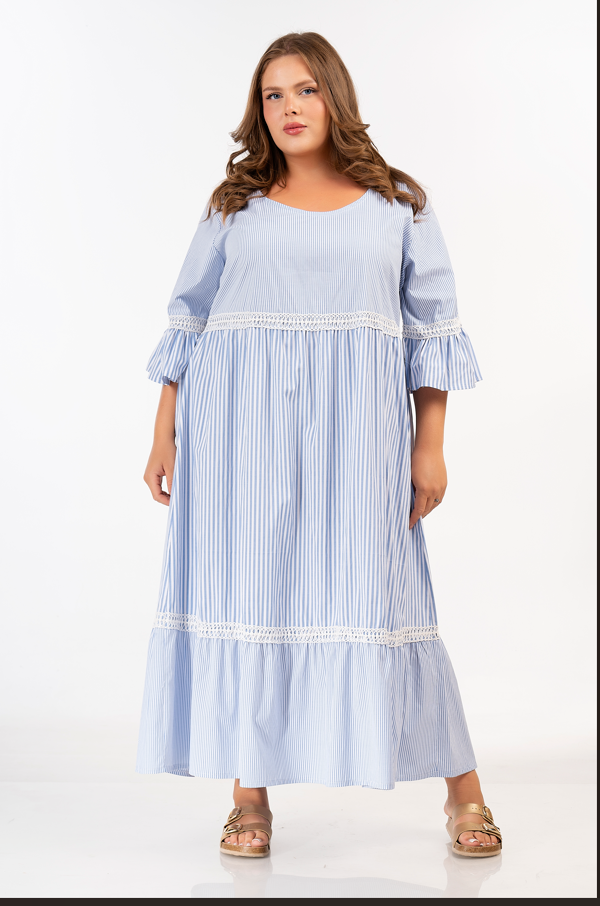 92742 Striped Loose Maxi Dress by Curviss 100% Cotton