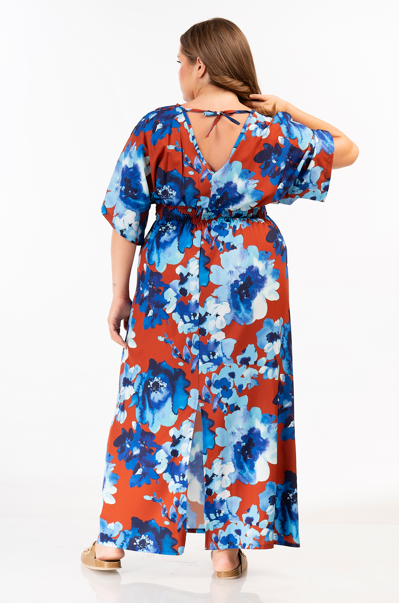 92734 Satin Dress with floral Print by Curviss