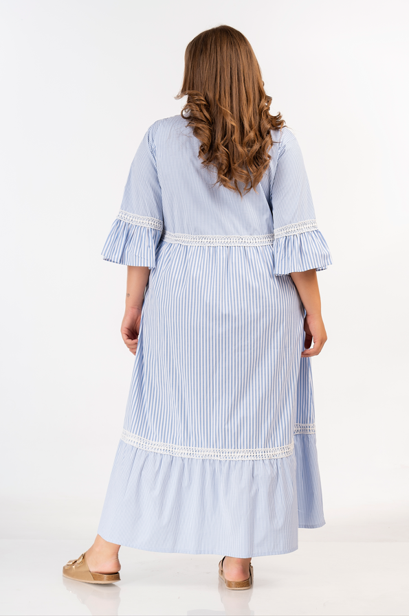 92742 Striped Loose Maxi Dress by Curviss 100% Cotton