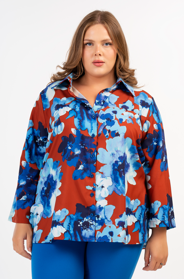 21176 Satin Blouse with floral print by Curviss