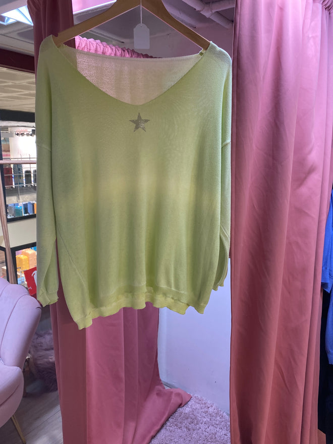 s0 fluo groene pull met ster