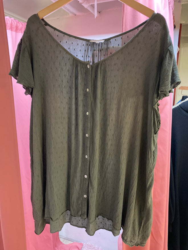 s7 paprika groene blouse met frons mouw