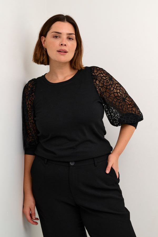 Bella black lace t-shirt by Kaffe curve