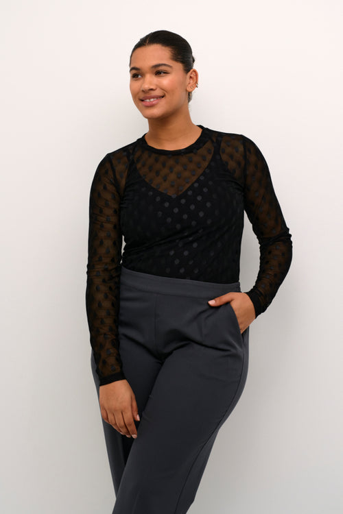 Ninna LS Black mesh top by Kaffe  Curve