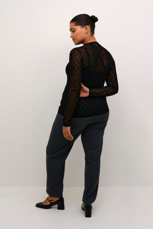 Ninna LS Black mesh top by Kaffe  Curve