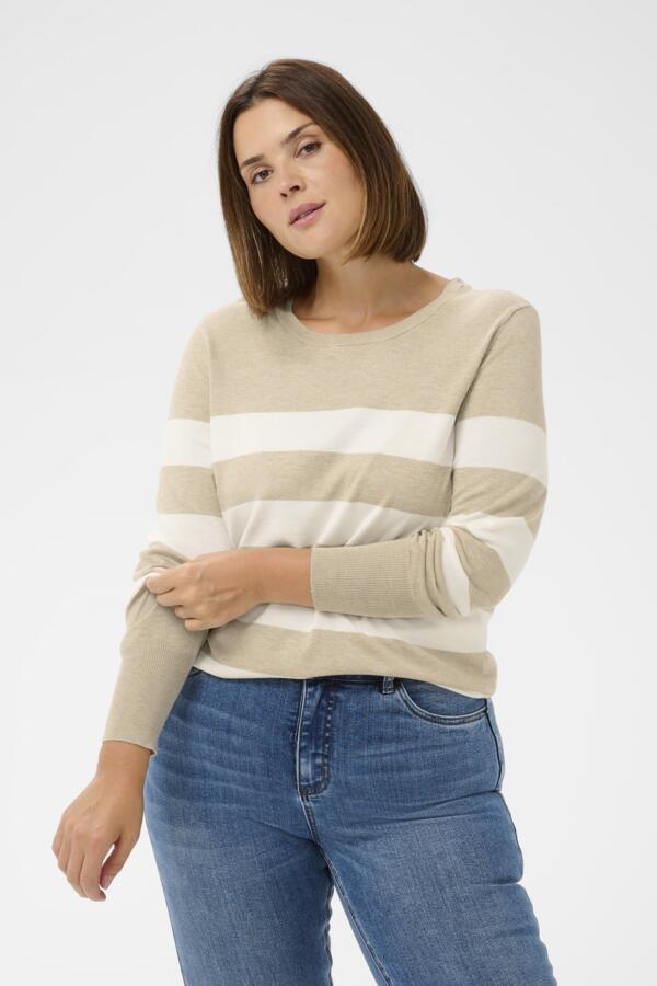 Lizzy Beige Striped Knit Pullover by Kaffe Curve (In 2 color variants)