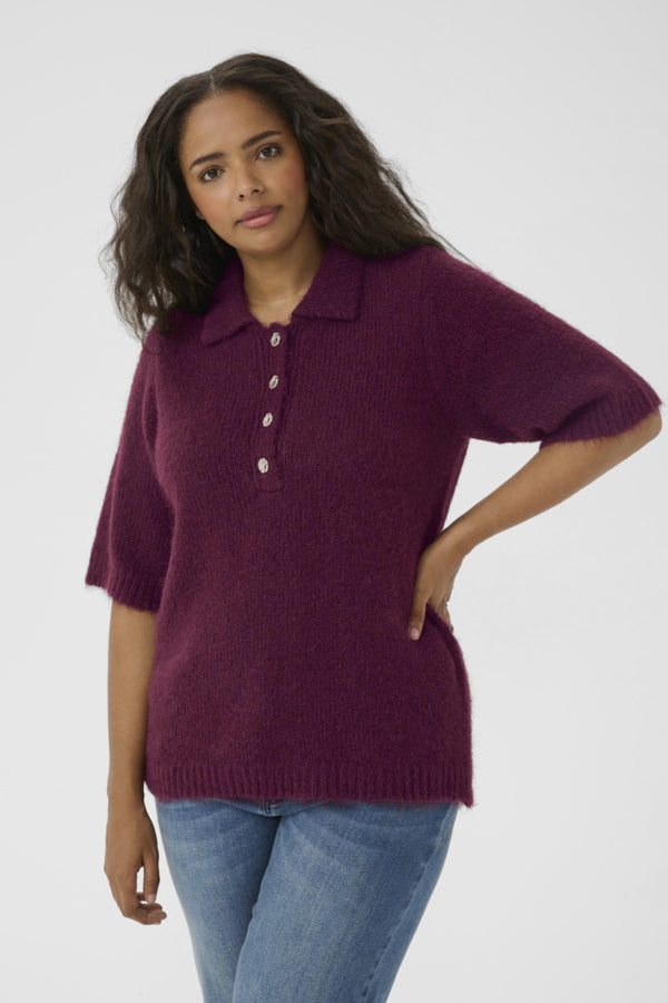 Emilia Burgundy Polo Pullover by Kaffe Curve