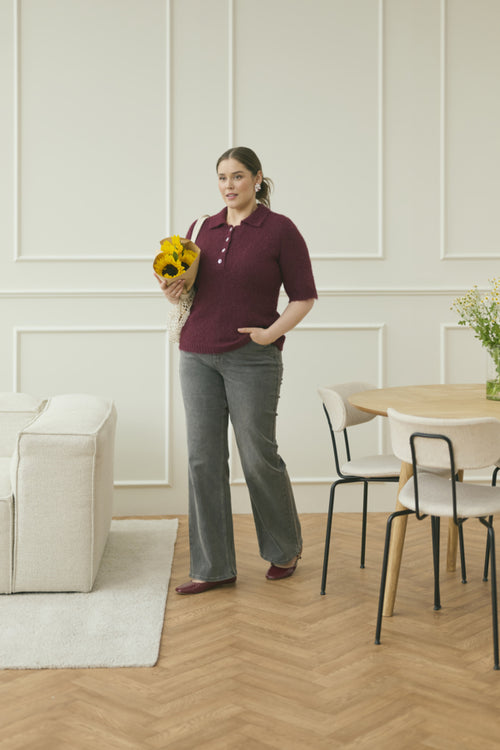 Emilia Burgundy Polo Pullover by Kaffe Curve