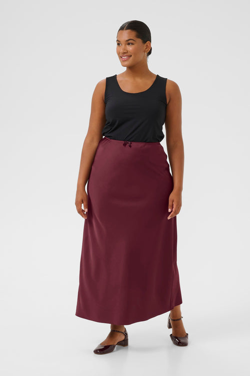 Hilla Burgundy Satin Skirt by Kaffe Curve