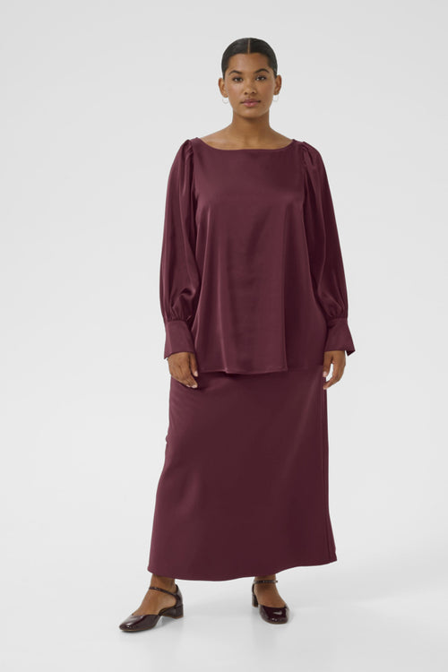 Hilla Burgundy Satin Skirt by Kaffe Curve