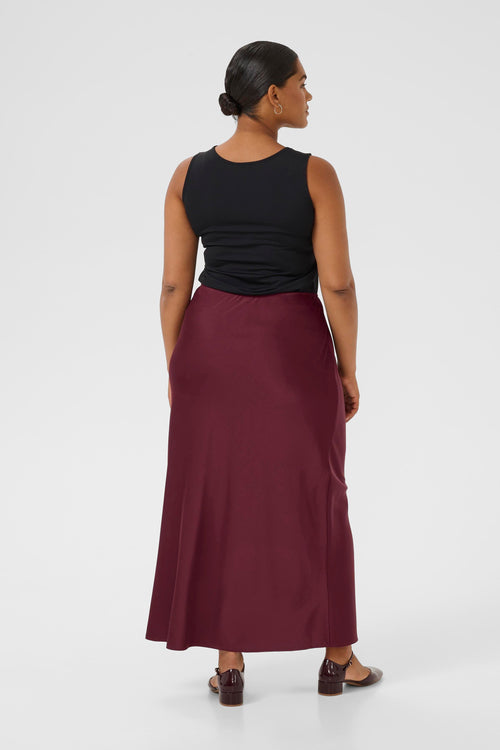 Hilla Burgundy Satin Skirt by Kaffe Curve