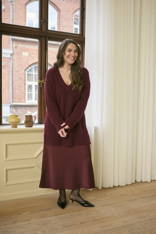 Hilla Burgundy Satin Skirt by Kaffe Curve