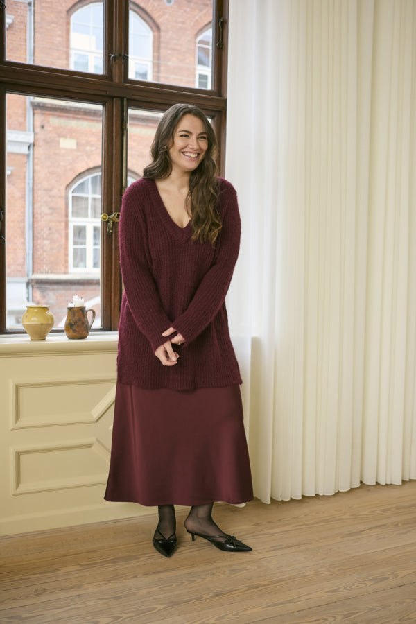 Hilla Burgundy Satin Skirt by Kaffe Curve