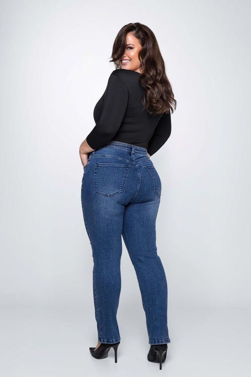 Fox Factor Roxi Sofia Blue Straight Jeans For Curves