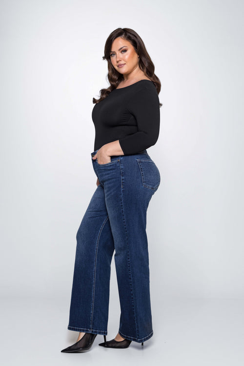 Fox Factor Dixi Brooklyn Blue Wide Leg Jeans For Curves