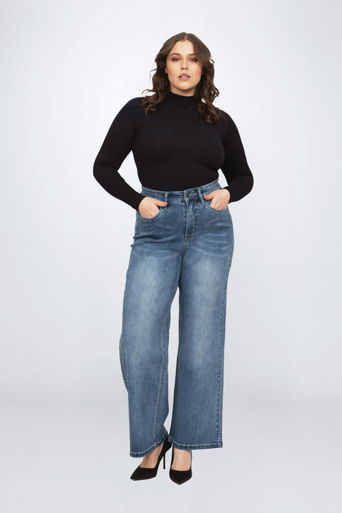 Fox Factor Dixi Queen Blue Wide Leg Jeans for Curves