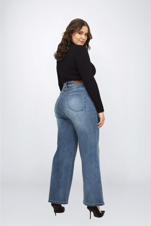 Fox Factor Dixi Queen Blue Wide Leg Jeans for Curves