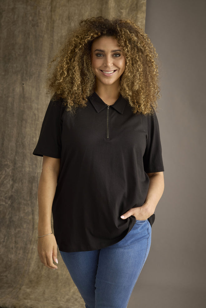 Noor Black polo Shirt 100% Cotton by Zhenzi