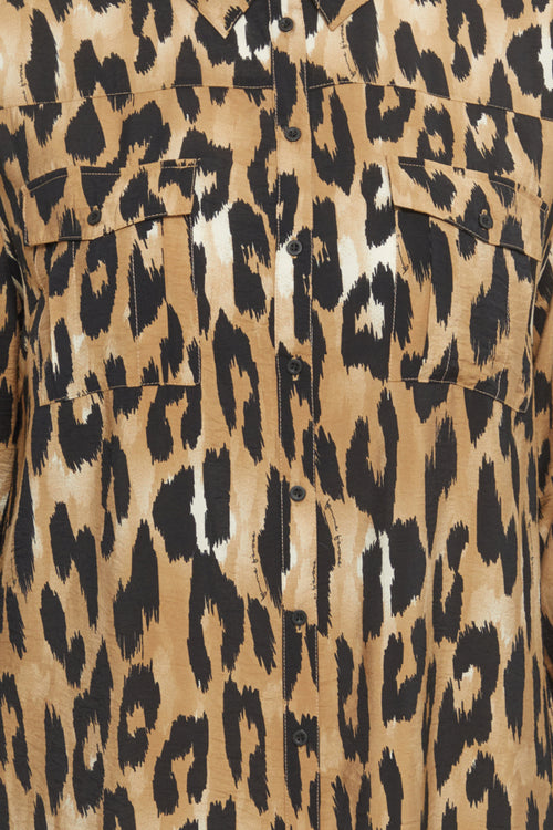 Fransa Leopard Midi T-Shirt Button-Down Dress