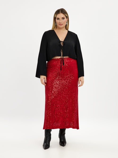 Long Glitter Skirt by Mat Fashion (6037) (in Red & Black)