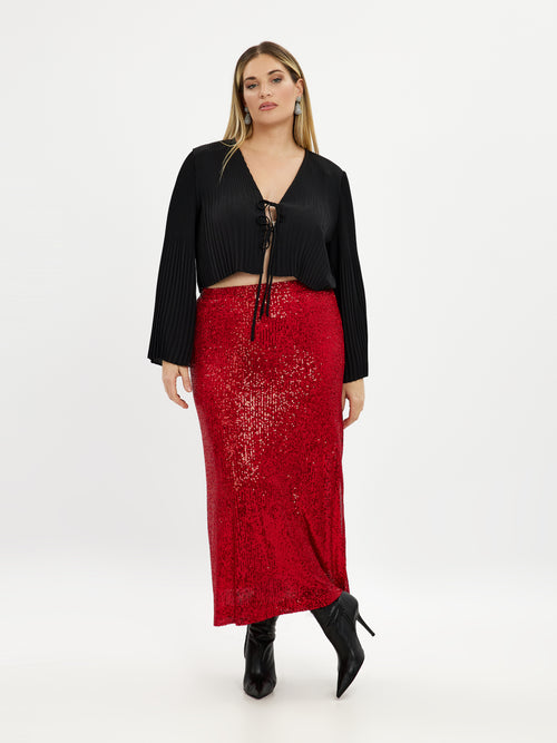 Long Glitter Skirt by Mat Fashion (6037) (in Red & Black)