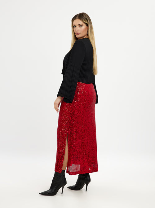 Long Glitter Skirt by Mat Fashion (6037) (in Red & Black)