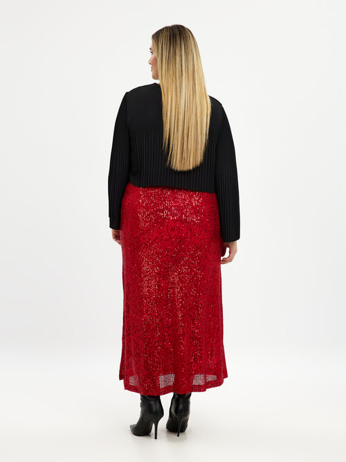 Long Glitter Skirt by Mat Fashion (6037) (in Red & Black)