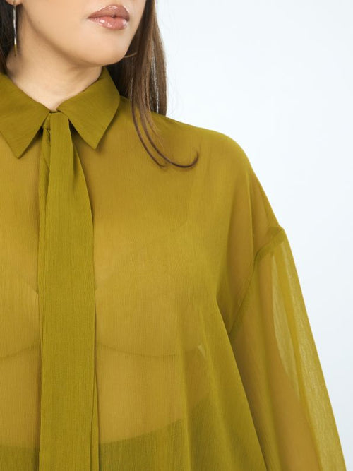 Mat Fashion Colored Blouse With Bow Neck Detail