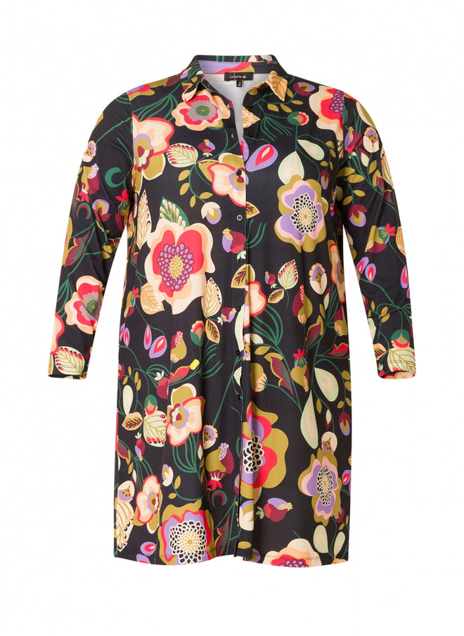 Colletta Long Sleeve Exotic Flower Button Dress