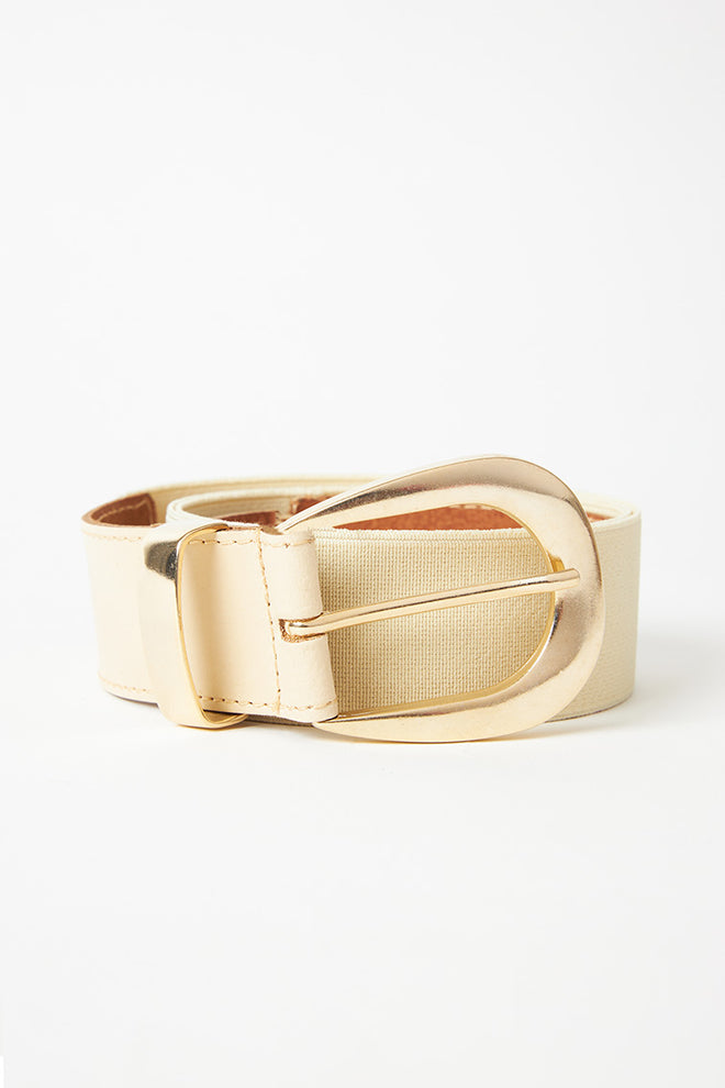 Mat Fashion Black/Beige Belt Gold Gesp