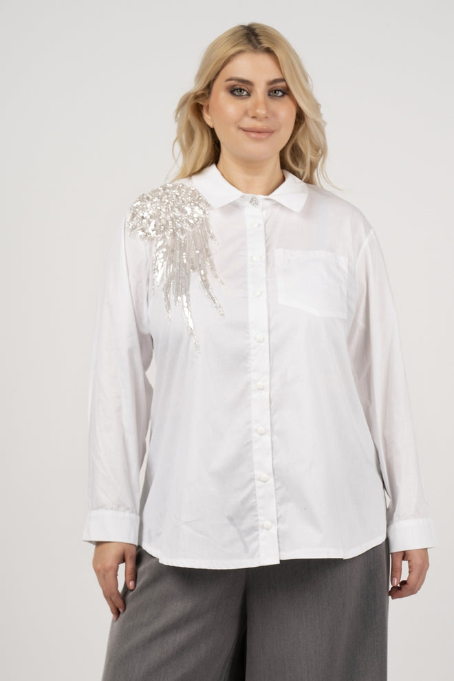 Curviss 21075 White Blouse with pearl detail