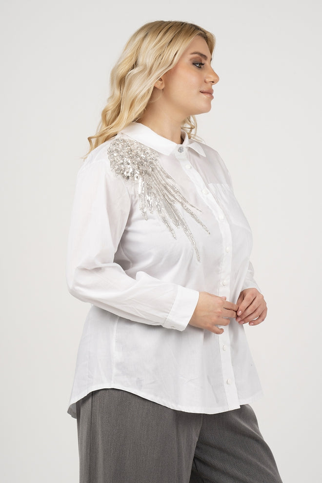 Curviss 21075 White Blouse with pearl detail