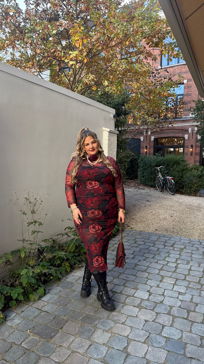 Burgundy dress floral print 92455 by Curviss