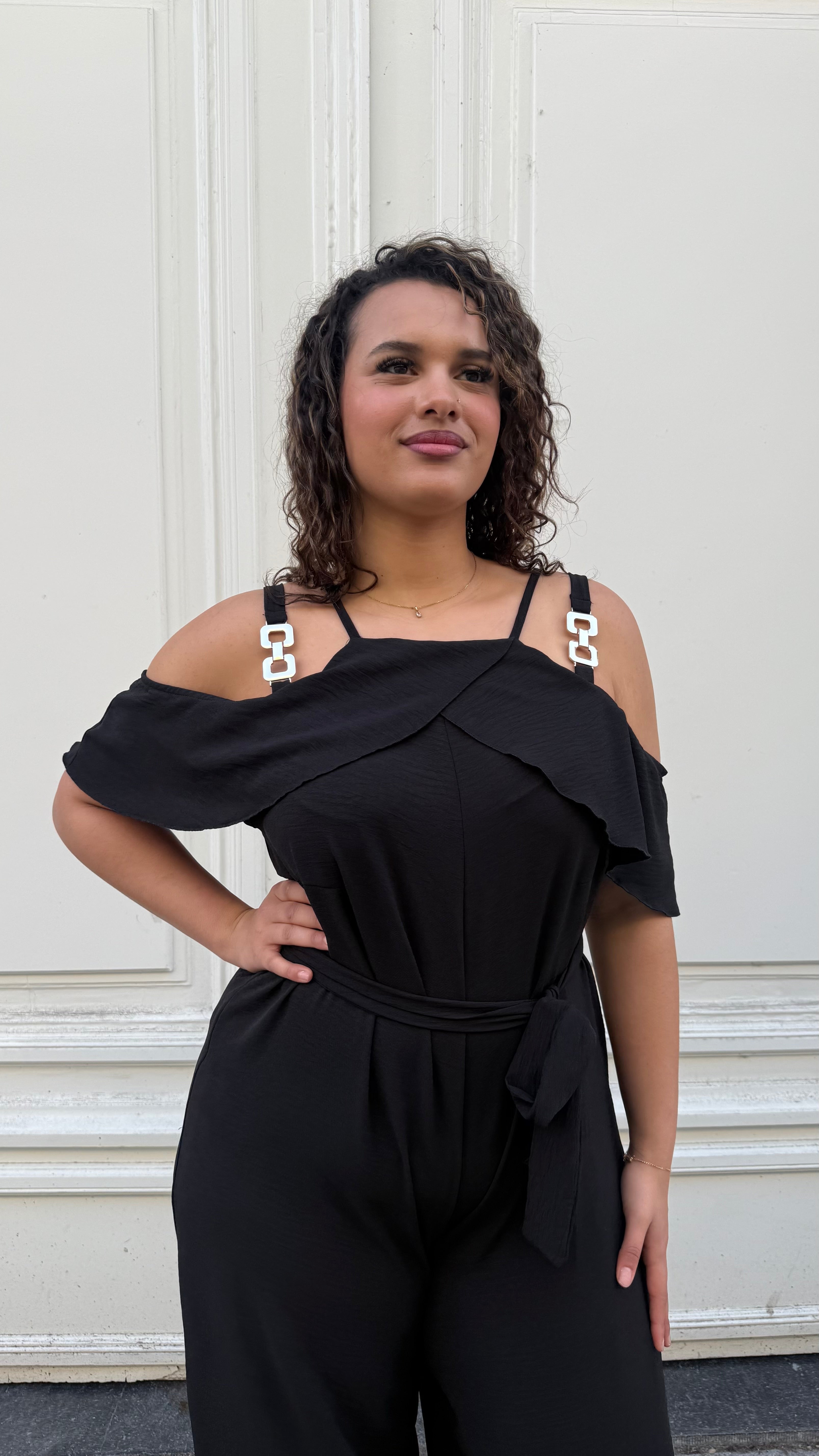 47800 Jumpsuit with gold strap details by Curviss (Available in 2 colors)